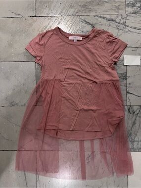 Adorable Girls' Dusty Rose Short Sleeve Tulle Tunic Top
